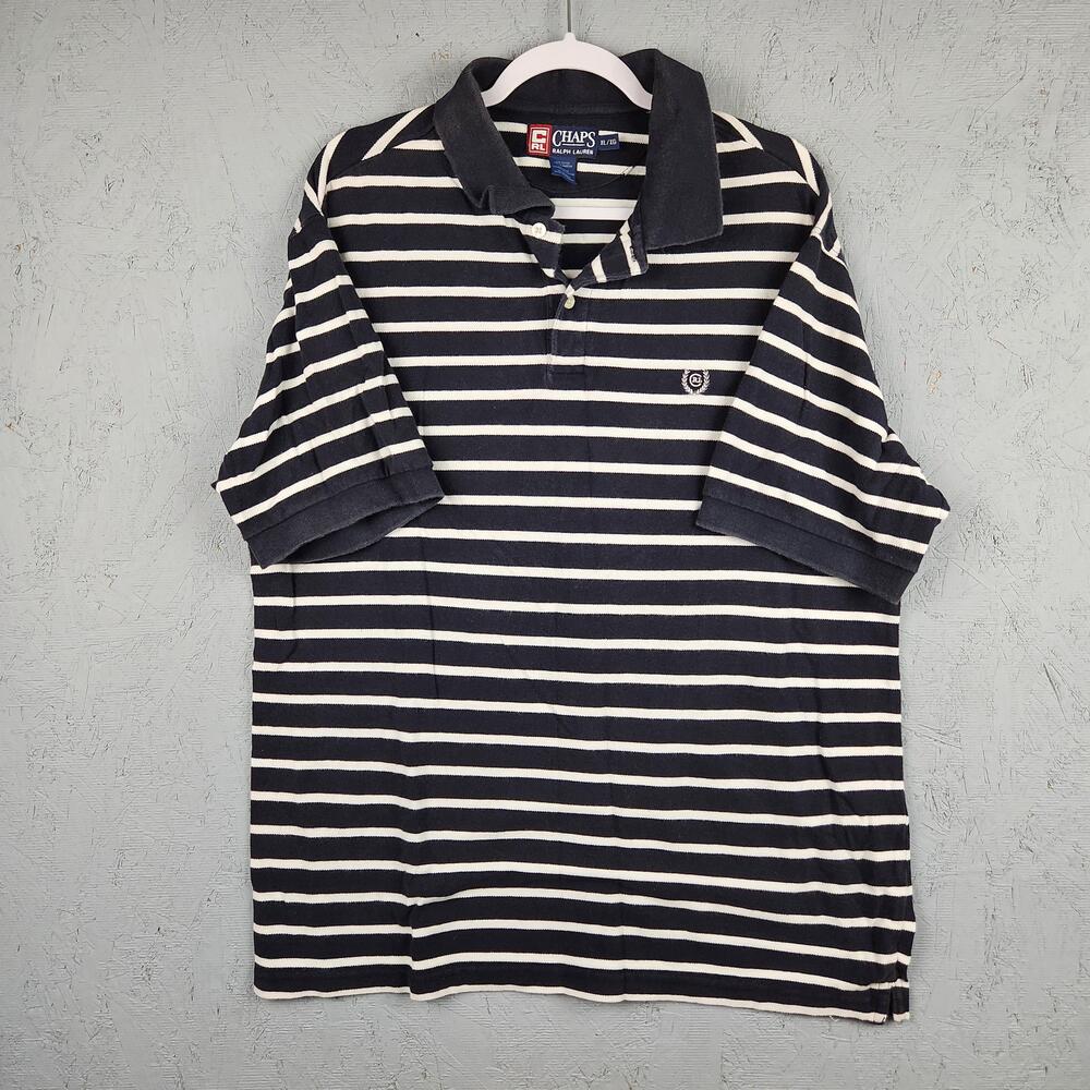 Vintage Chaps Ralph Lauren Polo Shirt Mens XL White Striped Embroidered Crest